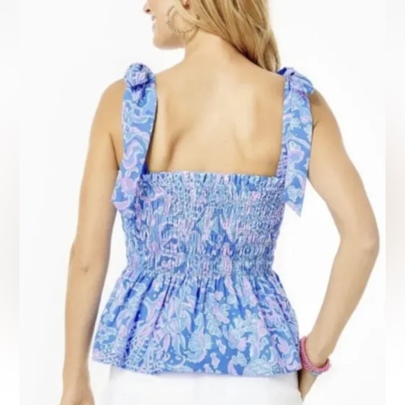 NWT Lilly Pulitzer Rivera Smocked Top in Boca Blue Sea What I See size Large - Picture 2 of 8